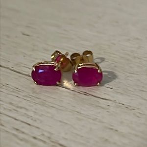 FI 14K gold pink stone pierced earrings